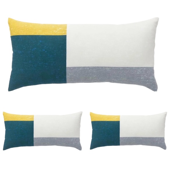 3 Rectangular Lumbar Multi Color Block Oblong Pillows Indoor Outdoor - Picture 1 of 7